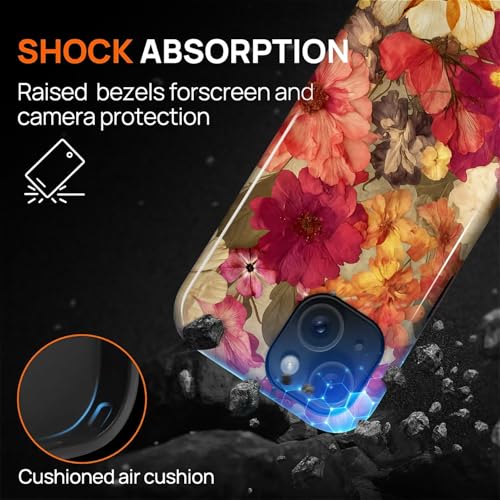 Case for iPhone 15, Shockproof Hybrid Protective Phone Case, Dual-Layer Drop Protection Anti-Scratch, Pressed Flower - color: Pressed Flower, size: iPhone 15