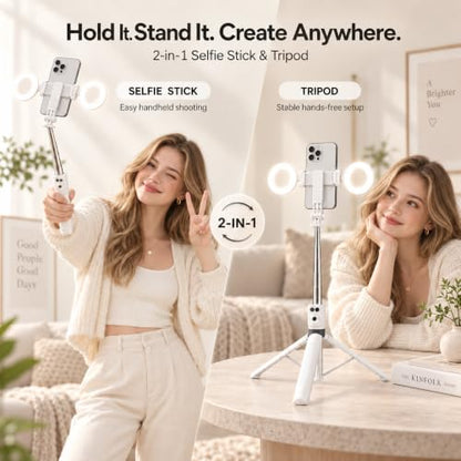 White Phone Tripod with Light, 67 in Selfie Stick for iPhone with Remote - color: White
