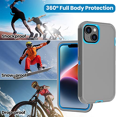 for iPhone 14 Case with 2 Screen Protector,Heavy Duty Shockproof Dustproof Drop Protection 3-Layer Full Body Rugged Military Protective Tough Durable Cover for Apple iPhone 14 6.1"(Gray/Blue) - color: Gray/Blue