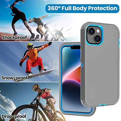 for iPhone 14 Case with 2 Screen Protector,Heavy Duty Shockproof Dustproof Drop Protection 3-Layer Full Body Rugged Military Protective Tough Durable Cover for Apple iPhone 14 6.1"(Gray/Blue) - color: Gray/Blue