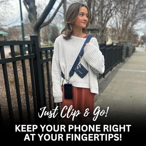 Save the Girls Clip & Go Phone Lanyard Crossbody Strap with Wallet, Navy - color: Neutral Navy Strap