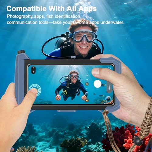 100FT/30M Gen 5 Diving Phone Case, Full Touchscreen Underwater Housing for iPhone 17-12 Pro Max & Samsung Galaxy S26 - S21, IPX8 Scuba Photo/Video Waterproof Case - color: Black_Blue