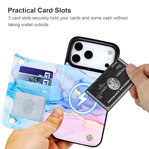 HAOPINSH Wallet Case for iPhone 17 Pro Max,Compatible with MagSafe Wireless Charging, Pink Blue Marble Pattern Back Flip Folio PU Leather Kickstand Card Slots Case Double Magnetic Clasp Cover 6.9" - color: Pink Blue Marble for MagSafe