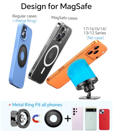 for iPhone Magsafe car Mount【20 Strong Magnets】Magnetic Phone Holder for Car Dashboard【360° Rotation】Hands Free Car Phone Holder Mount Dash Fit iPhone 15 14 13 12 Pro Max Plus MagSafe Car Accessories - color: Black