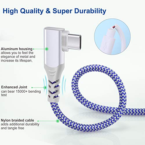 USB C Cable Fast Charging,3Pack 10ft Nylon Right Angle USB A to USB C Cable - color: Blue,Green,Purple, size: 10ft
