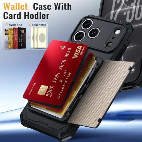 for iPhone 18 Pro Wallet Case With 4-5 Card Holder, 360° Stand - color: Black, size: iPhone 18 Pro