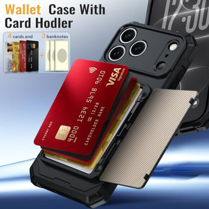 for iPhone 18 Pro Wallet Case With 4-5 Card Holder, 360° Stand - color: Black, size: iPhone 18 Pro
