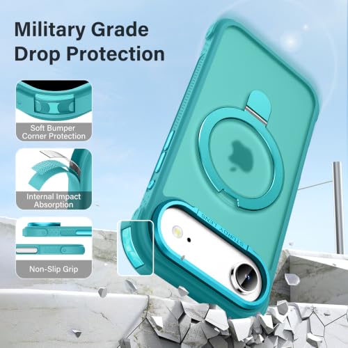 Designed for iPhone Air Case with Magnetic Stand, Darkcyan | Certified Drop Protection, Great Grip Feeling, Matte Translucent Back Slim Shockproof Phone Cover - color: Darkcyan, size: Iphone Air