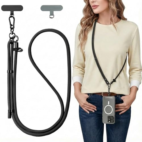 Phone Lanyard Crossbody, Anti-Theft Strap for iPhone/Samsung - color: Black