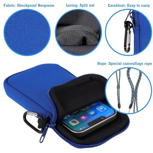 Pwsap Phone Sock, Universal Shock & Impact Resistant Neoprene Pouch with Carabiner and Lanyard Strap Sleeve Case for Hiking & Travelling Phone Bag Fits Phones up to 7 Inches, Light Blue, M - color: Light blue, size: M