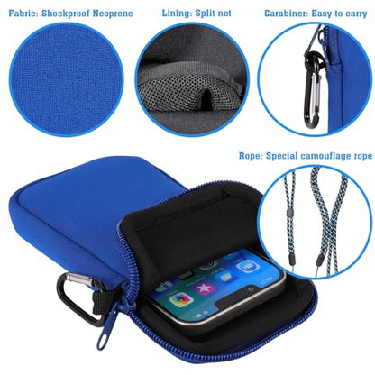 Pwsap Phone Sock, Universal Shock & Impact Resistant Neoprene Pouch with Carabiner and Lanyard Strap Sleeve Case for Hiking & Travelling Phone Bag Fits Phones up to 7 Inches, Light Blue, M - color: Light blue, size: M
