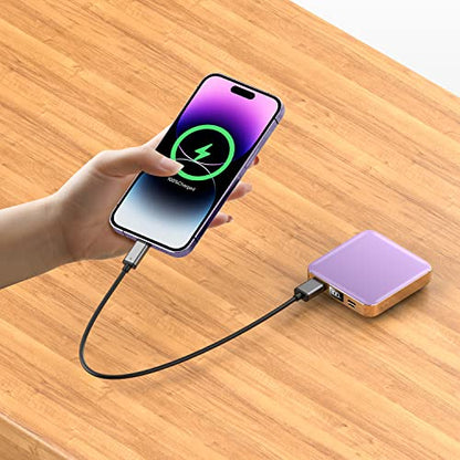 ummz Mini Portable Charger with Built-in 4 Cables，12000mAh Small Power Bank - color: purple