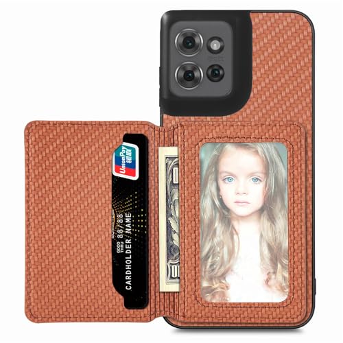 for Motorola Moto G Power 2026 Case Wallet with Card Holder Brown | Shockproof Protective Phone Cases Cover, Carbon Fiber Pattern Design, Built-in 2 Credit Card Slots, Hidden Magnetic Closure - color: Brown