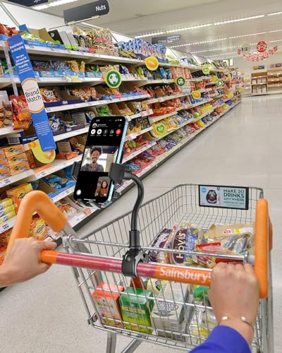 Gooseneck Stroller Phone Holder, Cell Phone Mount Pole Clamp for Baby Stroller, Shopping Cart, wheelchair, One Hand Operation Clip for iPhone Air 17 Pro Max 16 15 14 13 12 Plus, S25, 4-7" Smartphones