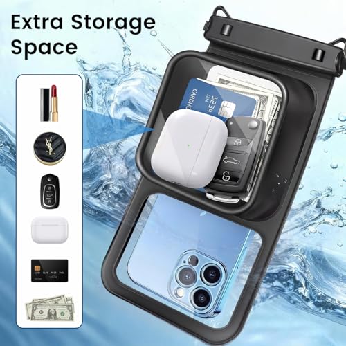 Niveaya [Floatable Floating Waterproof Phone Pouch 2 Pack-Up to 8.5", Large Space Adjustable Neck Lanyard Waterproof Phone Case, Phone Dry Bags for Vacation Beach Pool Kayak Cruise Travel Essentials - color: Black + Black