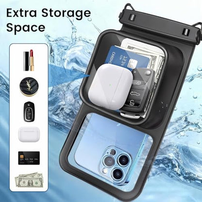 Niveaya [Floatable Floating Waterproof Phone Pouch 2 Pack-Up to 8.5", Large Space Adjustable Neck Lanyard Waterproof Phone Case, Phone Dry Bags for Vacation Beach Pool Kayak Cruise Travel Essentials - color: Black + Black