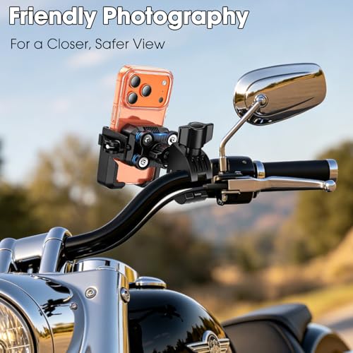 Anti-Vibration Bike Phone Holder for Rearview Mirror & Handlebar[Camera Friendly],Shockproof Motorcycle Phone Mount with Quick Lock, Fit iPhone & All Android Phone for Electric Scooter/E-Bike