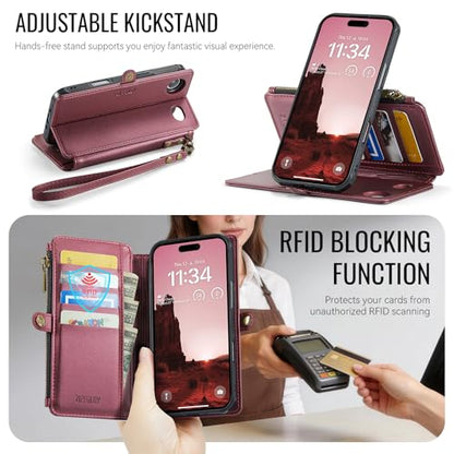 for iPhone 17 Air - Phone Case Wallet Magnetic Detached, Burgundy - color: Burgundy, size: iPhone Air