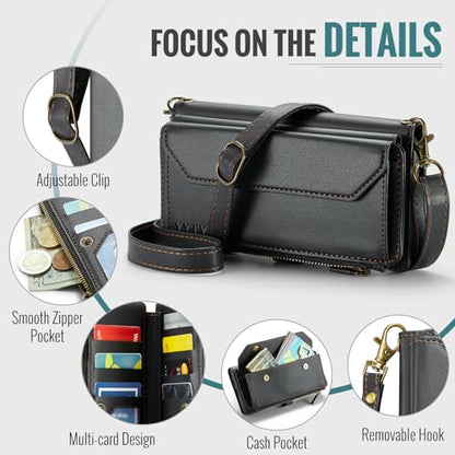 for Samsung Galaxy S24 Ultra Wallet Case with Card Holder, Black | RFID Blocking Slots, Crossbody Lanyard, Wrist Strap, Zipper Pocket Purse Handbag, Magnetic Closure - color: Black, size: Galxay S24 Ultra