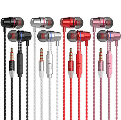 VPB Corded Earbuds HiFi Dynamic Earphones with Deep Bass Driven Noise Isolation Metal Cavity Compatible with iPhone iPad Samsung LG Tablet with Mic (4 Pairs+Microphone) - color: 4 pairs+Microphone