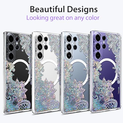 Magnetic for Samsung Galaxy S26 Ultra Case, Compatible with MagSafe, Cute for Women Girls, 10FT Military Grade Protective Cover for Galaxy S26 Ultra Case Glitter, Clear Bling Lace Mandala - size: 6.9 inch (for Galaxy S26 Ultra)