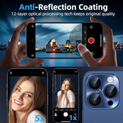 YWXTW Camera Lens Protector for iPhone 15 Pro Max/iPhone 15 Pro, [Lithography Laser Gradient] [5X Strengthen] Tempered Glass Screen Protector Metal Ring Back Camera Lens Cover (Blue Titanium) - color: Blue Titanium