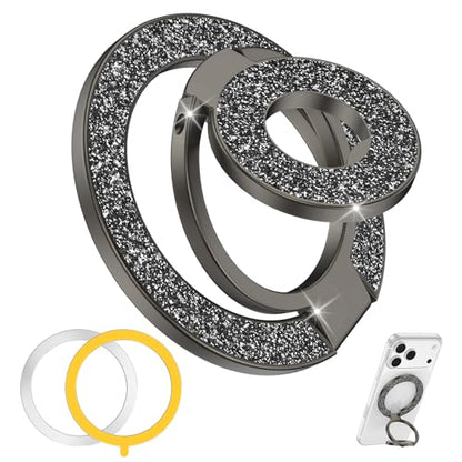 Magnetic Phone Ring for MagSafe Grip, Dual-Sided Magnetic Finger Ring Stand - color: Black