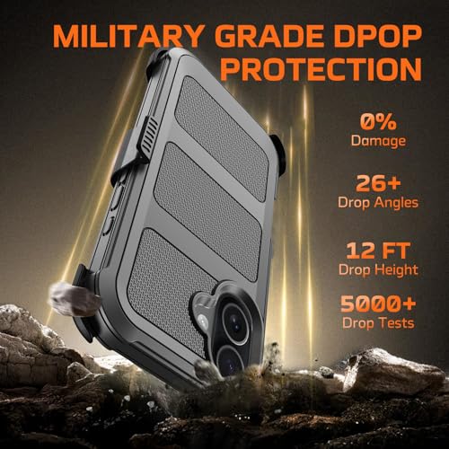 Wedall for iPhone 16 Plus Case with Belt Clip Holster,Anti-Drop Shockproof Bumper Phone Cases with 2X Screen Protectors & Kickstand,Rugged Heavy Duty Military Grade Protective Defender Cover (Gray) - color: Gray