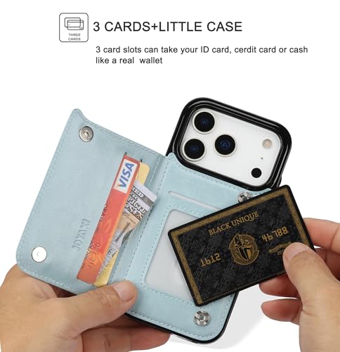 for iPhone 17 Pro Max Wallet Case with Screen Protector, Slim PU Leather Protective Case with Card Holder[RFID Blocking] Kickstand Cover 6.9“-Ice Blue - color: Ice Blue