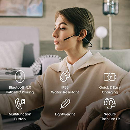Aftershokz OpenComm (Rebranded as Shokz OpenComm) Wireless Stereo Bone Conduction Bluetooth Headset with Noise-Canceling Boom Microphone for Office Home Business Trucker Drivers Commercial Use, Black