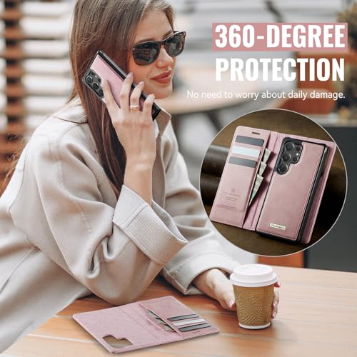 for Samsung Galaxy S26 Ultra 2in1 Detachable Wallet Case, Pink | Compatible with Magsafe, Magnetic, RFID Blocking Card Holder, Shockproof, Kickstand, Wireless Charging, PU Leather Flip Cover - color: (Detachable 2 in 1)-Pink, size: Galaxy S26 Ultra