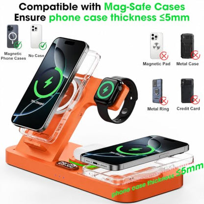 Dual Phone Foldable Wireless Charging Station for Apple, Couple&Family Use - color: Orange