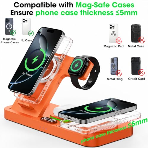 Dual Phone Foldable Wireless Charging Station for Apple, Couple&Family Use - color: Orange
