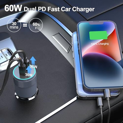 5 Pack 60W Dual USB C Car Charger Adapter for iPhone/Samsung/Google Pixel