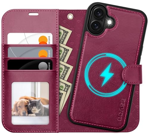 OCASE for iPhone 17 Detachable Wallet Case with Card Holder, 2 in 1 PU Leather Flip Folio with RFID Blocking Stand Wrist Strap Shockproof Phone Cover 6.3 Inch 2025, Burgundy - color: Burgundy, size: iPhone 17