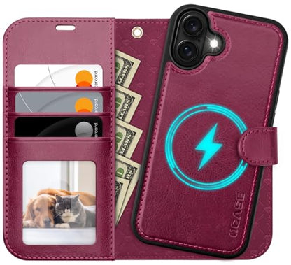 OCASE for iPhone 17 Detachable Wallet Case with Card Holder, 2 in 1 PU Leather Flip Folio with RFID Blocking Stand Wrist Strap Shockproof Phone Cover 6.3 Inch 2025, Burgundy - color: Burgundy, size: iPhone 17