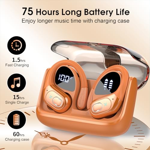 Aptkdoe Wireless Earbuds 75H Bluetooth 5.4 Sport Headphones with Earhooks - color: Cosmic Orange