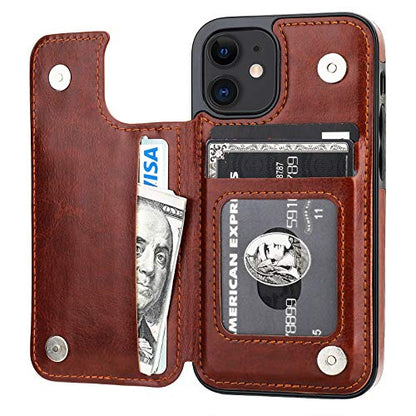 ONETOP for iPhone 12 Mini Wallet Case with Card Holder,Brown - color: Brown