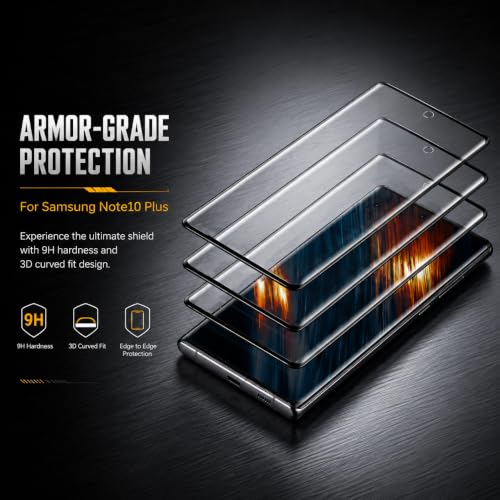 3 Pack Screen Protector for Samsung Galaxy Note 10 Plus Tempered Glass, 9H Hardness HD Clear Anti Scratch Full Edge Coverage Fingerprint Unlock Compatible Ultra Thin Protective Shield Film Guard
