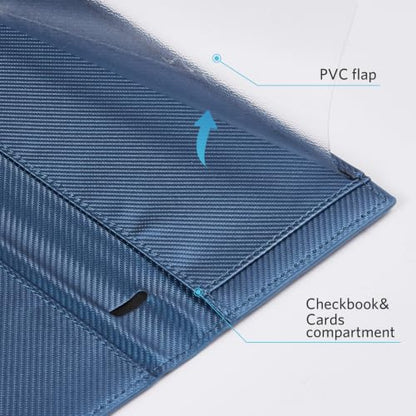 CoBak Checkbook Cover for Women & Men - PU Leather Case with RFID Blocking | Classic Design Check Book Holder for Personal and Business - color: Carbon Blue