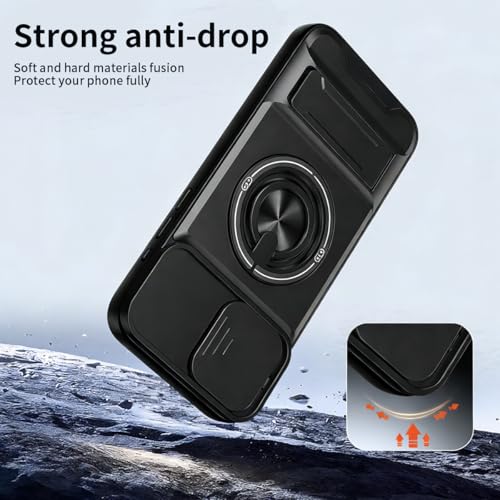 Dssairo for iPhone 17 case with 360°Rotation Magnetic Ring Compatible with MagSafe Slide Camera Cover Foldable Stand Military-Grade Shockproof Protective case (Black, iPhone 17) - color: Black, size: iPhone 17