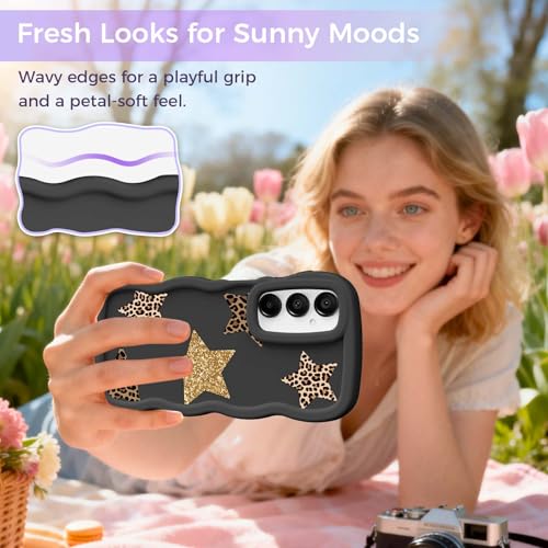 for Galaxy A15 Phone Case, Wavy Soft TPU, Black-Leopard Star | Wavy Frame Design, Soft Slim TPU, Full Camera Lens Protection, Shockproof Phone Cover - color: Black-Leopard Star, size: Samsung A15