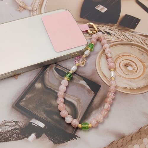 Cute Phone Wrist Strap Chic Beaded Cellphone Lanyard Phone Charm Grip Strap - color: Pink Flower