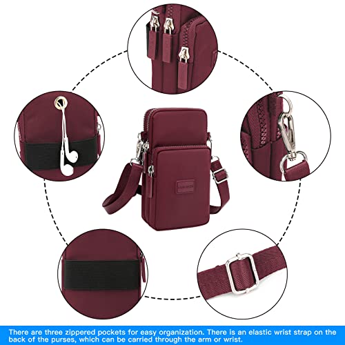 YINHEXI Small Crossbody Bags for Women Trendy, Mini Triple Compartment Cell Phone Crossbody Wallet Purses - color: Red
