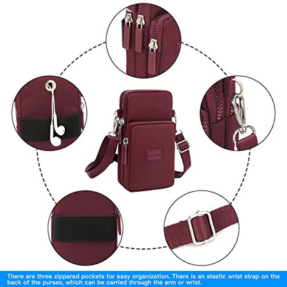 YINHEXI Small Crossbody Bags for Women Trendy, Mini Triple Compartment Cell Phone Crossbody Wallet Purses - color: Red