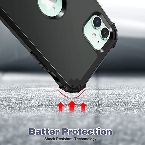 IDweel for iPhone 11 Case with Tempered Glass Screen Protector,Hybrid 3 in 1 Shockproof Slim Heavy Duty Protection Hard PC Cover Soft Silicone Bumper Full Body Case, Black - color: Black