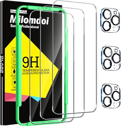 Milomdoi Screen Protector for iPhone 15 Pro Max,Tempered Glass | 3+3 Pack, 9H+ Hardness, Camera Lens Protector, Military Grade Shatterproof, Easy Installation, No Bubbles, Case Friendly - size: iPhone 15 Pro Max-6.7 Inch
