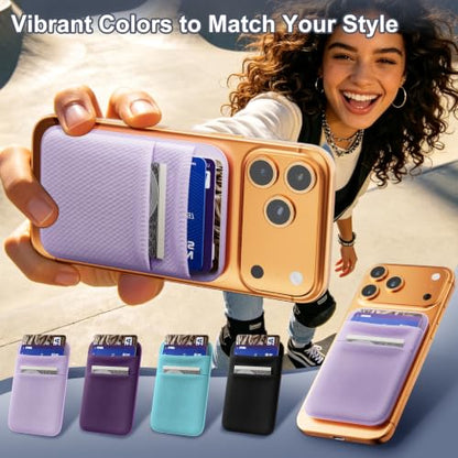 SHANSHUI Wallet for Magsafe, Stretchy Magnetic Phone Wallet Card Holder for Back of Phone Pocket Comaptible for iPhone & Most Smartphone (Light Purple - color: Light Purple