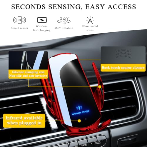 Ohleats Wireless Car Charger Mount, 15W Automotive Electric Wireless Charger Holder, Car Air Vent Mount Bracket Fast Charging for Most Smartphone, Universal Car Accessories (Red) - color: Red