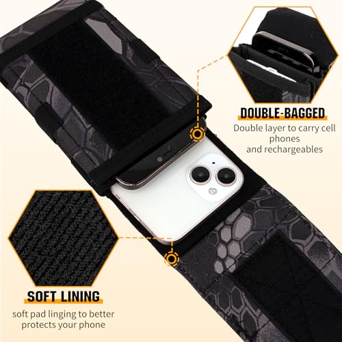 Dual Tactical Phone Pouch Molle Phone Holster Double Capacity Holder Universal Utility EDC Pouch for iPhone 17 Pro Max/17 Pro/16 Pro Max/16 Pro/15 Pro Max/15 - color: Python pattern